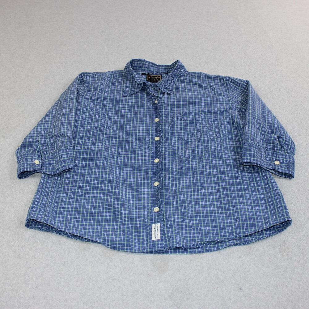 Vintage Abercrombie & Fitch Shirt Womens Large Blue Plaid Button Hong Kong READ